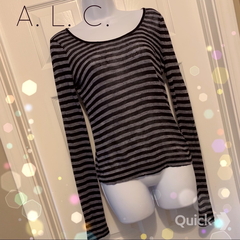A.L.C. Sheer Fine Knit Striped Long Sleeve Top